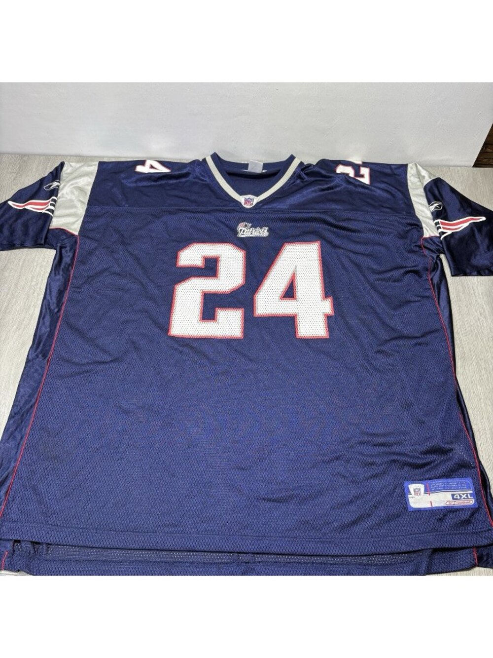 Reebok New England Patriots Ty Law #24 Blue NFL Football Jersey Men's Size 4XL